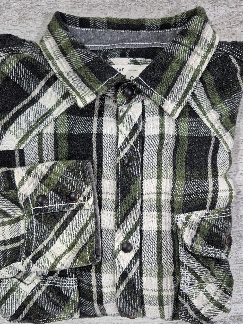 Vintage Men's Black, White & Green Plaid Button-Down Shirt